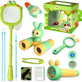 Bug Catcher Kit for Kids - Educational Bug Catching Kit with Butterfly Net, Binoculars, Magnifying Glass, Insect Collector, Learning Guide & More, Outdoor Explorer Toys for Boys Girls Ages 3-10