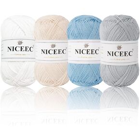 NICEEC 4 Skeins Soft Baby Cotton Yarn, 4 Ply, DIY Craft, Fingering Weight, Blanket Yarn for Crochet & Knitting, Total 700yds/7.05oz - White