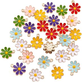60 pcs Alloy Enamel Daisy Flower Spring Floral Themed Various Jewelry Making Necklace Bracelet Earring DIY Jewelry Accessories