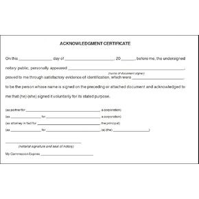 Notary Acknowledgment Certificate Pads