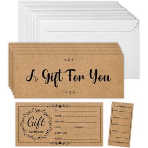 50 Sets Gift Certificates for Business, Blank Kraft Gifts Cards Certificates with Envelopes, for Salon Restaurants Spa Marriage Birthday Christmas Client Vouchers - Retro Style