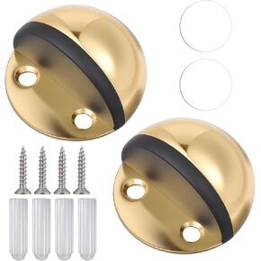 2 Pcs Door Stoppers Gold Self Adhesive Half Dome Floor Door Stopper Gate Block Floor Mount No Drill Doors Stopper Wall Protector Mounted Stoppers for Wall Living Room, Bedroom, Bathroom, Office