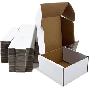 75 Pack Small Shipping Boxes, 4 x 4 x 2 Inch White Corrugated Mailer Recyclable Cardboard Box for Small Business Packaging, No Tape Needed