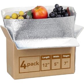 4 Pack Insulated Shipping Boxes with Aluminum Foil Liner, 8x4x5" Cold Shipping for Frozen Food & Hot Food, Insulated Box Cooler for Packaging, Mailing