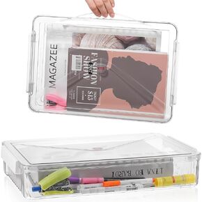 2 Packs A4 File Box Portable Project Case with Handle Clear File Box Craft Construction Paper Storage Organizer for Scrapbook, Photo, Scrapbook, Board Game