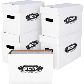 BCW Short Comic Storage Box - 5 Pack | Holds 150-175 Current/Silver Age Comics | Stackable, Durable 200 lb. Strength