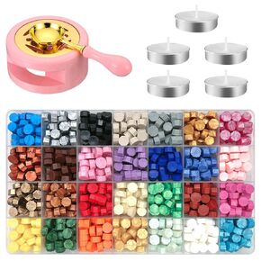 847Pcs 28 Colors Wax Sealing Beads Kit with Wax Warmer and Spoon, Candles for Invitation Cards Crafts Decoration Gifts