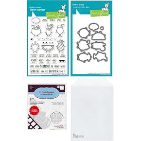 Lawn Fawn Summer Friends 4"x6" Clear Stamp Set, Coordinating Dies, Scrapbook Adhesives Foam Squares, Carnora Storage Pocket, 4 Item Bundle