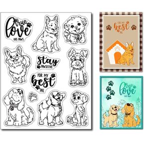 Arbuya Pet Dogs Animal Clear Stamp for Card Making Puppy Corgi Schnauzer Dog Silicone Clear Stamps for DIY Scrapbooking Journals Decorative Photo Album Decorative