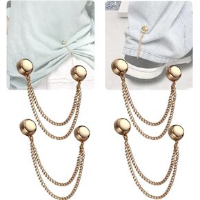 4 Pack Multi-Function Magnetic Clothing Clips, Magnetic Strength Buttons Powerful Hijab Magnets Chain Multi-Purpose Pinless Brooch for Cardigan Shawl Clothing Accessories Cuff Hem (Gold)
