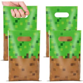 ADARRO 50PCS Pixel Birthday Party Favor Bags, Green and Brown Pixel Video Game Theme Party Goodies Candy Snack Treat Bags