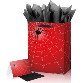 ysmile Spider Gift Bag for Boy Black Red Design for Birthday Party Spider Theme Decoration Web