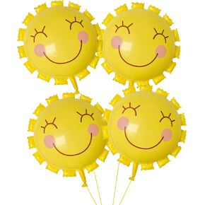 4Pcs Smile Face Sun Balloons,22 Inch Sun Foil Balloons Summer Sun Sunshine Mylar Party Balloons for First Trip Around The Sun Wedding Birthday Baby Shower Sunshine Party Decorations