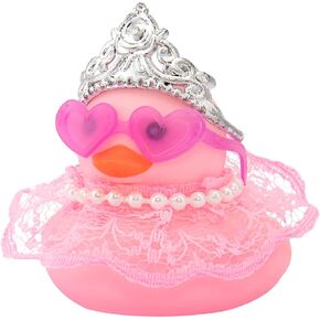 wonuu Car Rubber Duck Decoration Cute Pink Car Accessories Car Ducks for Dashboard with Dress Loveglasses Necklace, Lace Skirt