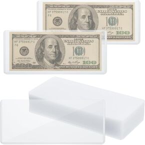 50 Pcs Hard Plastic Clear Money Holder, Transparent Dollar Bill Sleeves, Waterproof Currency Sleeves Dollar Bill Holders Top-Insert Bill Money Display Protector for Banknotes & Stamp Collecting