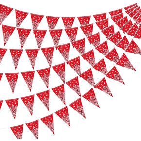 Western Themed Party Decorations 6 Pack Red Bandana Pennant Banner Country Farm Cow Print Banner Flags Cowboy Baby Shower Decorations for Boy Rodeo Wild West Party Supplies