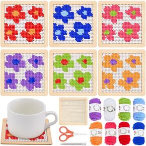 infunly 6pcs DIY زهرة كوستر إبرة مجموعة للمبتدئين 3.94 "× 3.94" مجموعة نقاط الإبرة الزهرية مع مجموعة تطريز مجموعة مطبوعة مسبقا للهواة الحرف التطريز