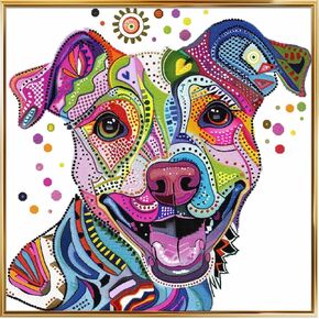 Generic Abstract Colorful Pitbull Dog DIY 11CT Stamped Cross Stitch Kits for Beginners Easy Needlepoint Embroidery Counted Cross Stitch Art Craft for Wall Decoration 20x20inch(1)