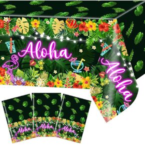 Avezano 3 pcs Hawaiian Aloha Tablecloths 108 x 54 inch Tropical Disposable Plastic Table Covers Luau Table Cloth Summer Birthday Cocktail Party Supplies