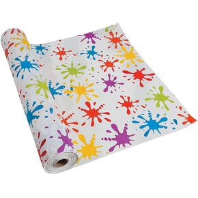 Fun Express Paint Splatter Tablecloth Roll, Disposable Plastic - 100 feet Long - Art Party Decorations and Supplies - VBS Vacation Bible School Supplies/Decor