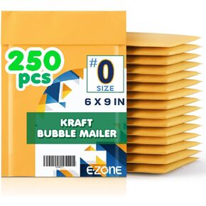 6 X 9 (250pcs) Kraft Bubble Padded Envelopes Shipping Mailers, 6x9 Inch Size #0 Kraft Bubble Mailers Padded Envelopes (250)