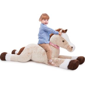 Tezituor 47 Inch Giant Horse Stuffed Animal, 4ft Realistic Chocolate Stuffed Horse Plush Toy, Hugging Soft Horse Pony Plush Pillow for Boys Girls,
