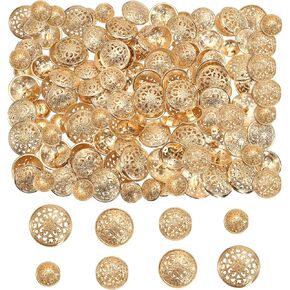Frcctre 120 Pcs Metal Blazer Button Set, 4 Sizes Round Gold Hollow Button Vintage Metal Buttons for Blazers, Suits, Sport Coats, Uniform, Jackets (15mm 20mm 23mm 25mm)