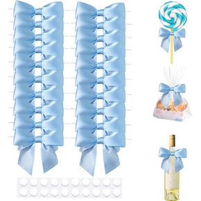 20pcs Satin Ribbon Bows,4.5" Premade Twist Tie Bows Blue Craft Bows for Craft DIY Gift, Cake Treat Bags, Baking, Wedding, Baby Shower, Bridal Shower, Gift Wrapping Decoration