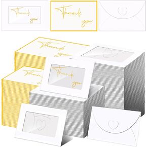 Marspark 200 Pcs Window Gift Card Envelopes with 200 Pcs Thank You Cards Bulk 4. 1 x 2. 7 Inch Gift Card Sleeves Mini Envelopes with Heart Shaped Clasp for Business Party Greeting Invitation