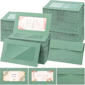 300 Pcs Window Gift Card Envelopes 3.94 x 2.3 Inch Gift Card Sleeves Mini Envelopes for Business Cards Party Gifts Greeting Invitation (Green)