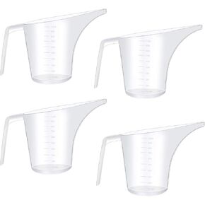 4 Pack Plastic Funnel Pitcher,Large Capacity Long Spout Measuring Cup for Bakeware Molds,Pancake,Batter,Muffin,Cakes,Soap Making(4 Cups/32 Ounces/1000 ml)