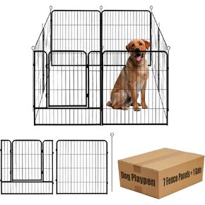 Dog Playpen,32 in(H) Pet Fence Outdoor for Rv Camping,Garden Fence Animal Barrie for Yard,Total 8 Panels with Gate 18.6Ft(L) Black Metal Temporary Fencing