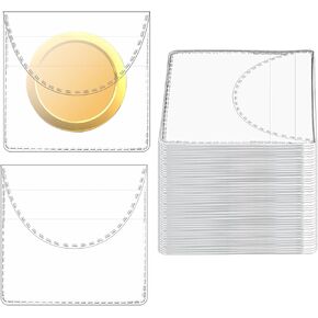 50PCS Individual Coin Holders, 2.1 X 2.1 Inches Single Pocket Coin Sleeves, Plastic Coins Pouch Coin Protectors for Coins Jewelry Ring Earring Gemstone