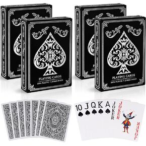 Playing Cards 4 Pack, Plastic Playing Cards Waterproof, 4 Deck of Cards Bulk, Jumbo Index Large Print Cards for Adults Seniors, Premium Professional Poker Card Set for Card Games (Gold and Silver)
