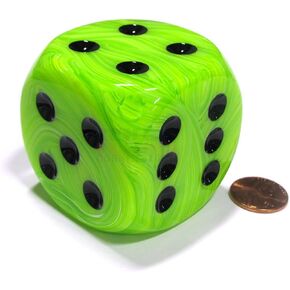 Bright Green Vortex With Black Pips 50mm (2in) D6 Die Chessex