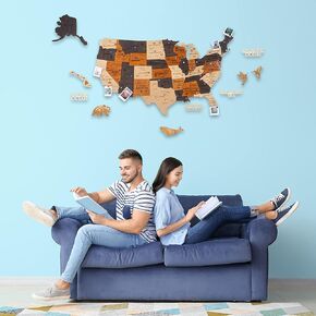 HYPERI 3D Wooden USA Map Wall Art, Large Wall Décor - US Travel Map with Push Pins - Valentine's Day Gifts New Home - Art For Home & Kitchen or Office (Large - Prime)