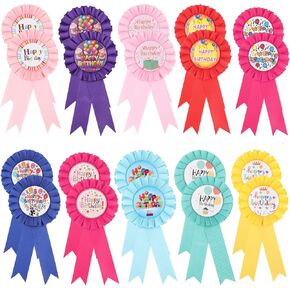 20Pcs Happy Birthday Award Ribbon 2.95 x 6.1 Inches Multicolor Tinplate Badge Pins,Birthday Ribbons Pins for Birthday Party Clothes Decoration(10 Styles)