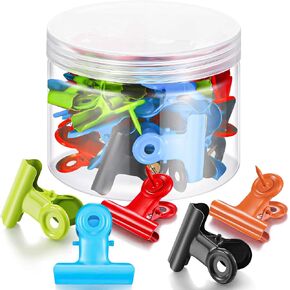 Colorful Push Pins Clips Metal Thumb Tacks with Clips Push Pins for Cork Board Cubicle Clips Photos Documents Pinning Pins Clips No Holes for Paper on Offices Cubicle Wall Supplies (30 Pieces)