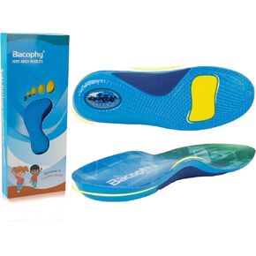 Kids Orthotic Arch Support Shoe Insoles, Children Pu Cushioning Inserts, Shock Absorption Velvet Surfaces Deep Heel Cup Inner Sole for Flat Feet, Plantar Fasciitis, Feet Heel Pain Relief