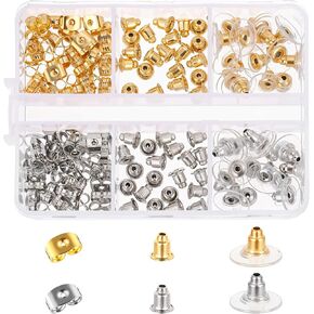 130 Pcs Metal Bullet Shape Safety Replacements Butterfly Backs Metal Earring Backs Screw On Secure Ear Locking Shape Plastic Secure Earring Kit