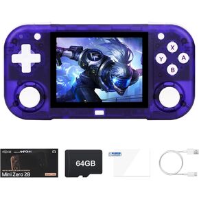 Ampown 2025 New Mini Zero Retro Game Console,2.8 Inch IPS Screen 640x480,Built-in 64GB TF Card,Portable Game Console with 2900mAh Battery,Support HD and TV Output Casual Game Console (Black-64G)