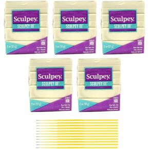 Sculpey III Bundle - 5 Packs Sculpey III Glow in The Dark Oven-Bake Clay - Great for School and Art Projects – 10 oz Total - with Trebbies Detail Sticks