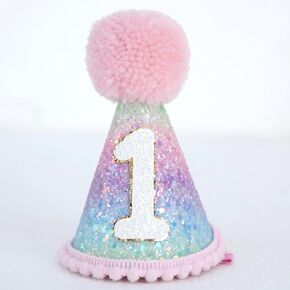 Pastel Rainbow First Birthday Hat Girl 1 Birthday Hat 1st Baby Birthday Hats Felt One year old Sparking Baby Party Hat Photoshoot Props Photo Props