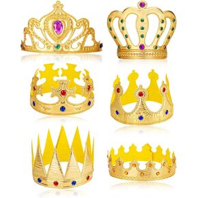6 Pcs Gold King Crowns Birthday Prince Crowns Princess Crown Foam Crowns Hat Gold King Queen Crown Cap for Birthday Party Photo Props Role Play