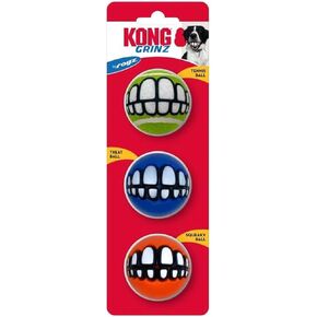 KONG Grinz by Rogz Variety Packs - Durable Bouncy Balls with Grinz Teeth (Small 3 Pack)