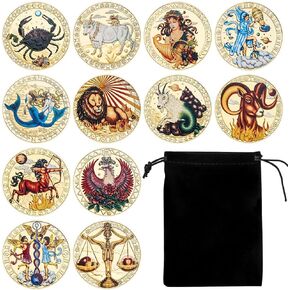 12 Zodiac Sign Colorful Commemorative Coin Set - Unique Collector's Coins Featuring All Astrological Signs, Perfect for Astrology Lovers, Collectors, and Gift Giving