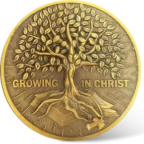 Tree of Faith Christian Challenge Coin - Symbol of Spiritual Growth Bible Verse Pocket Token Military Gift