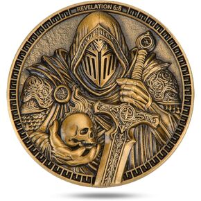 Revelation 6:8 Challenge Coin - Exquisite Knight and Death Design,Symbolizing Faith and Courage, Ideal for Christian Gift (Single Coin)