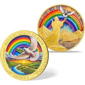 Noahs Ark Christian Coin – Religious Challenge Token with Dove, Rainbow & Bible Verses – God Remembered Noah – Genesis 8:1 & 9:13 – Faith Coin Gift for Believers