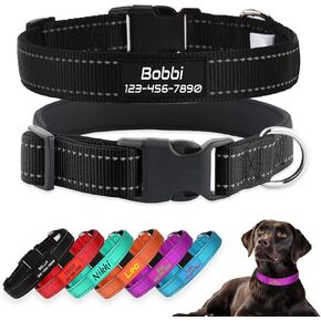 Personalized Dog Collars, Reflective Nylon Custom with Pet Name and Phone Number,Adjustable 5 Sizes and 3 Fonts Soft Neoprene Padded Dog Collar for Boy Girl Puppies Dogs,Red